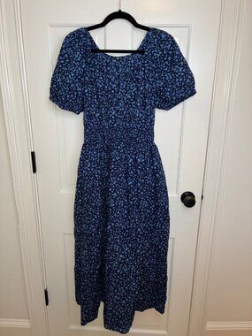Uniqlo Navy Blue Floral Puff-Sleeve Dress — Large